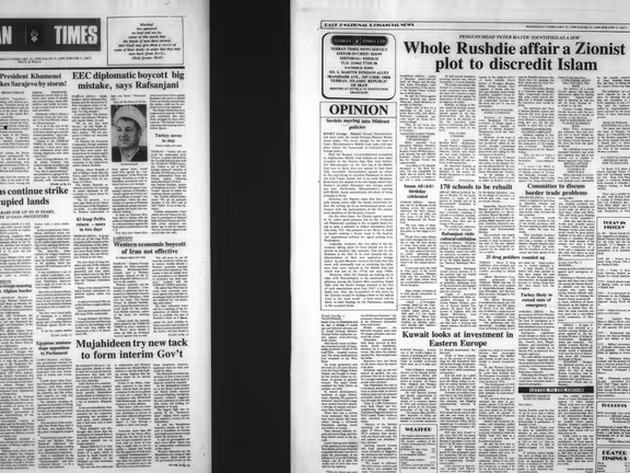 Pages of Tehran Times on Rushdie affair