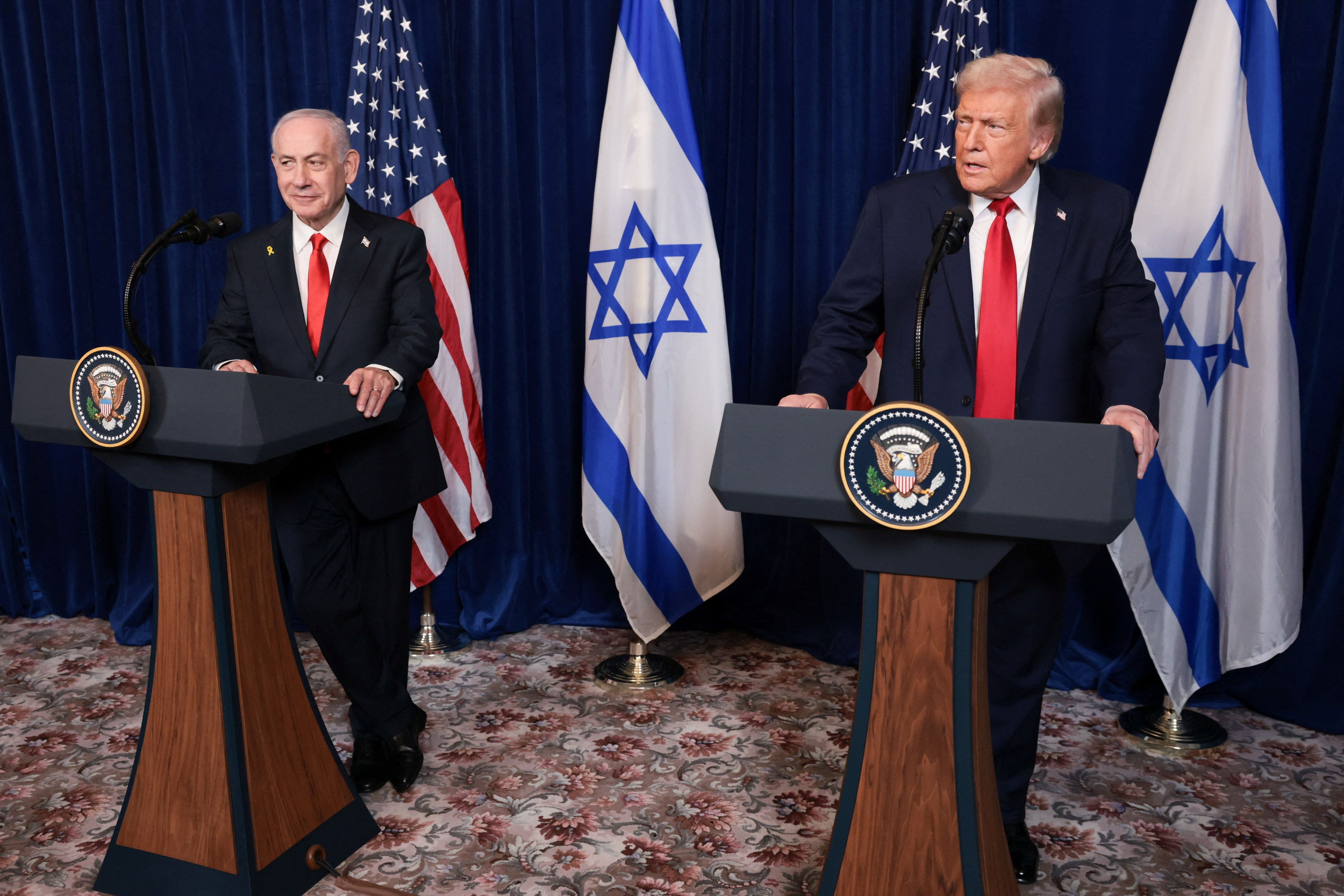 US President Donald Trump and Israel's Prime Minister Benjamin Netanyahu in a press conference in Florida, December 29, 2025