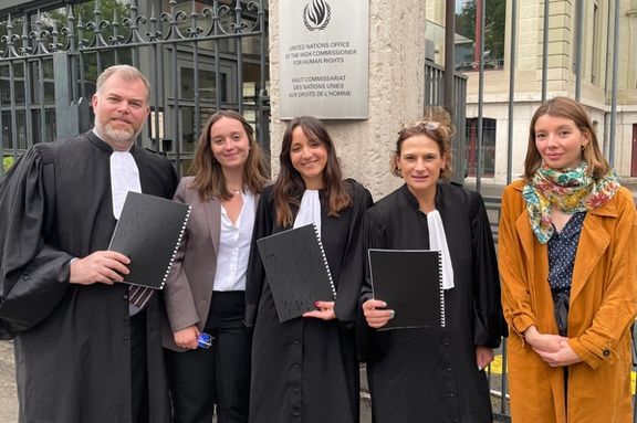 Families of three French citizens imprisoned in Iran in front of the UN building in Geneva