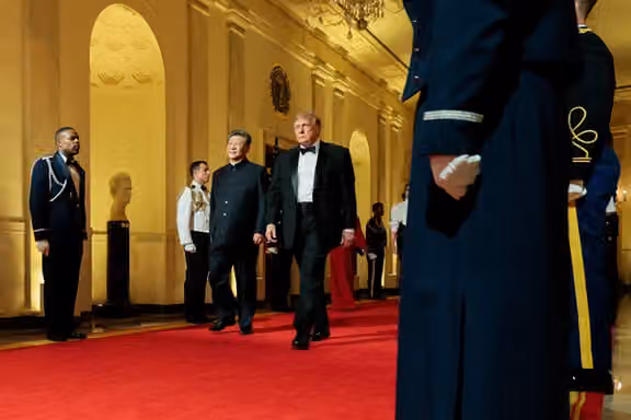 US President Donald Trump and Chinese President Xi Jinping speak during a state dinner at the White House in Washington, DC, US, September 24, 2026.