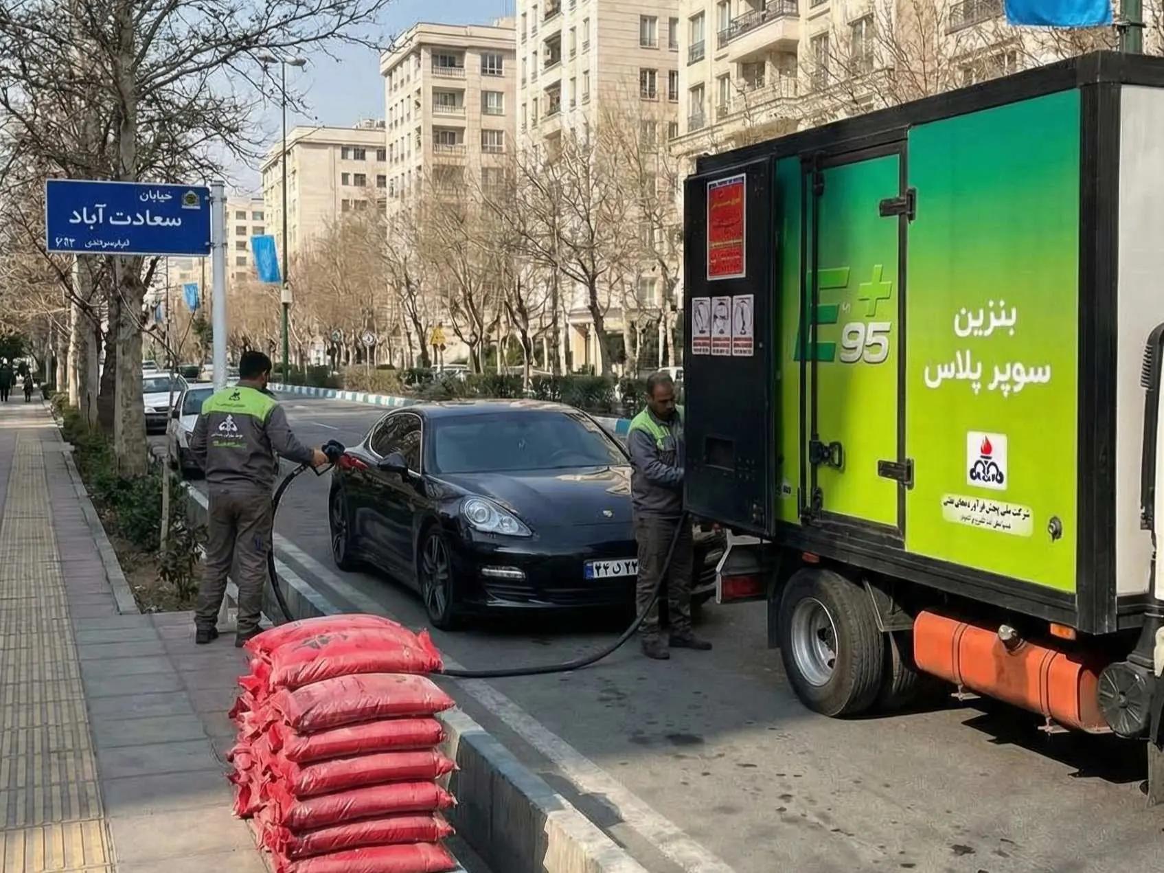 A mobile fuel truck selling imported super gasoline is seen on a street in Tehran on December 25. 2025. 