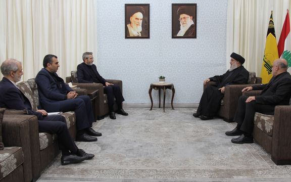 Lebanon's Hezbollah leader Sayyed Hassan Nasrallah meets with Iran's acting Foreign Minister Ali Bagheri Kani, in this handout picture released by Hezbollah Media Office on June 4, 2024, Lebanon.