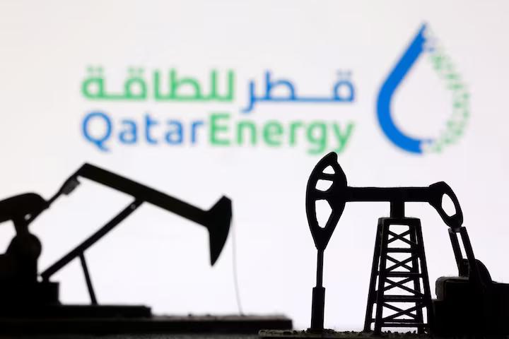 3D-printed oil pump jacks and the QatarEnergy logo appear in this illustration taken March 2, 2026. REUTERS/Dado Ruvic/Illustration