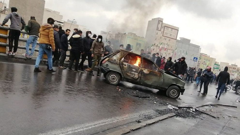 Protesters in a Tehran street on November 15, 2019 as nationwide unrest began