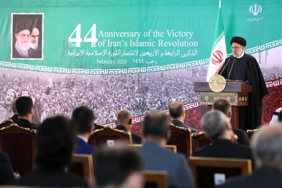Iranian President Ebrahim Raisi speaks at a meeting with a group of foreign ambassadors to the Islamic Republic in Tehran on February 9, 2023, on the occasion of the 44th anniversary of the Islamic Revolution.
