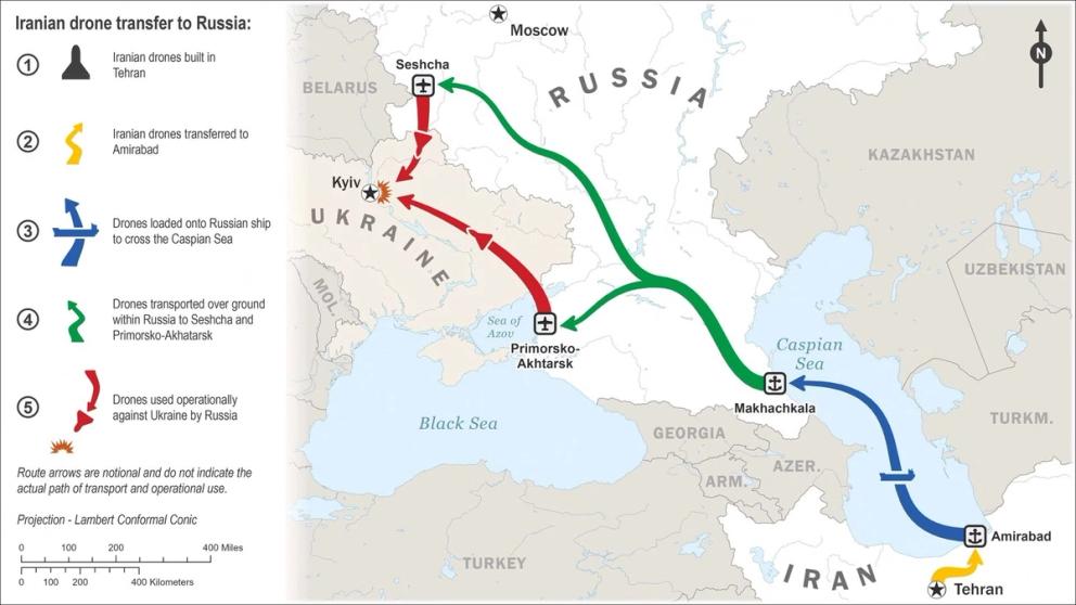 An image shows Iranian drone transfer to Russia, as evidence of new Russian-Iran cooperation, in this handout acquired June 9, 2023.