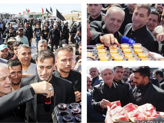 پذیرایی از پزشکیان در راهپیمایی زائران در مشهد