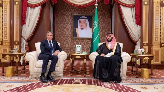 Saudi Arabia's Crown Prince Mohammed bin Salman (right) in a meeting with US Secretary of State Antony Blinken in Jeddah in Jeddah, June 7, 2023