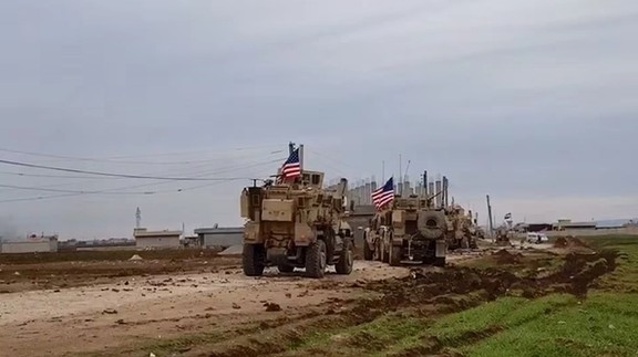 A convoy of US military vehicles near Qamishli, Syria, February 2020
