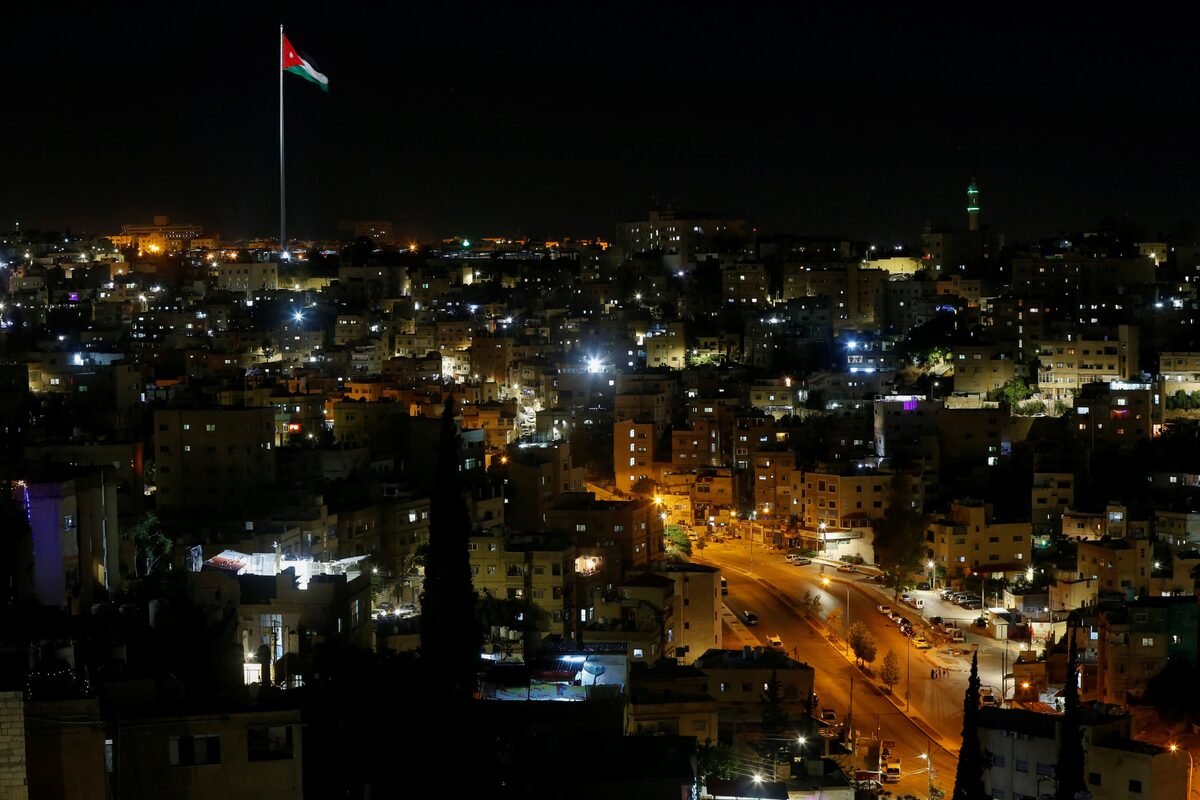 A Jordanian national flag is seen during a celebration of the country's 74th Independence Day in Amman, Jordan May 25, 2020