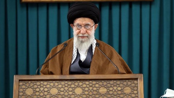 Khamenei making a televised address on annual Quds Day.
