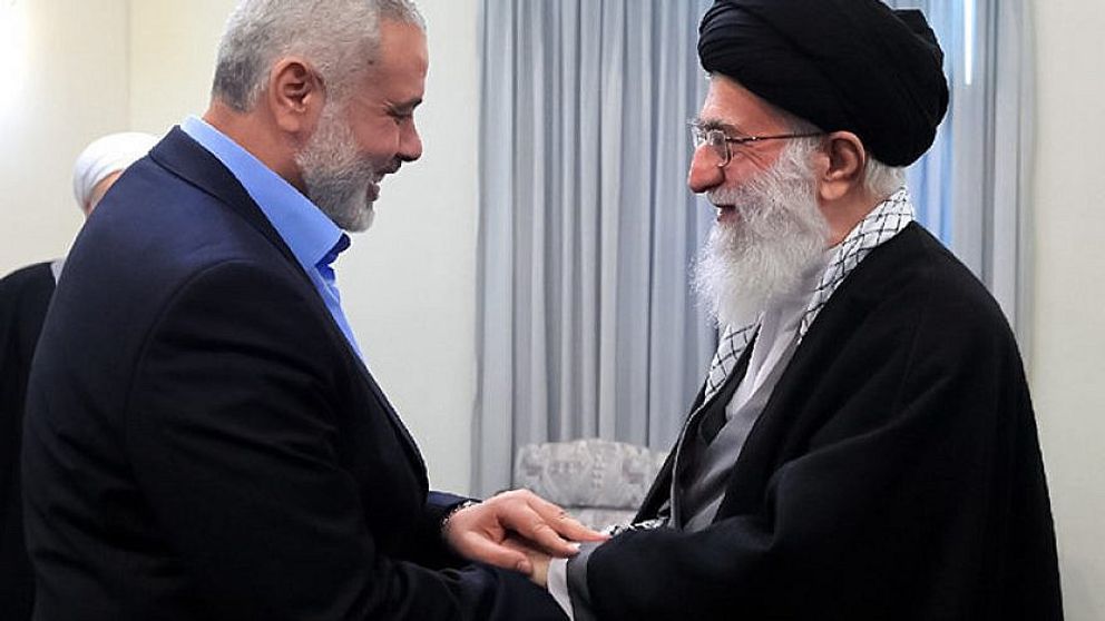 Ali Khamenei with Hamas leader Ismail Haniyeh in Tehran. FILE PHOTO