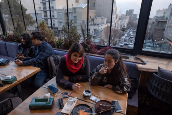 Young women at a cafe in Tehran without hijab on January 29, 2023
