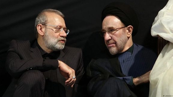 Former parliament Speaker Ali Larijani (left) and former President Mohammad Khatami