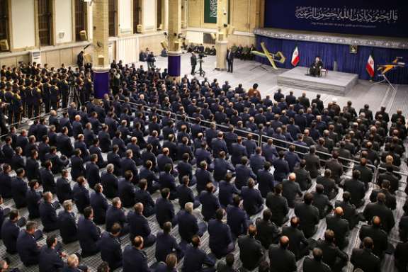 Iran's Supreme Leader Ali Khamenei during a meeting with a group of commanders and personnel of the Iranian Air Force in Tehran on February 5, 2024