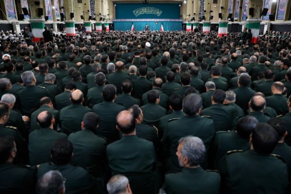 Iran’s ruler Ali Khamenei during a meeting with the Supreme Assembly of Commanders of Iran's Revolutionary Guards in Tehran on August 17, 2023