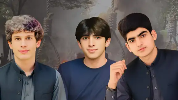 Left to Right Darvish Mohammad Darvish Narouei, Yasin Kebdani and Benyamin Kouhkan in a montage created by rights group Hengaw