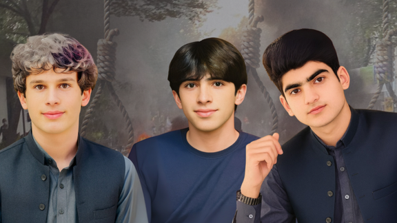 Left to Right Darvish Mohammad Darvish Narouei, Yasin Kebdani and Benyamin Kouhkan in a montage created by rights group Hengaw