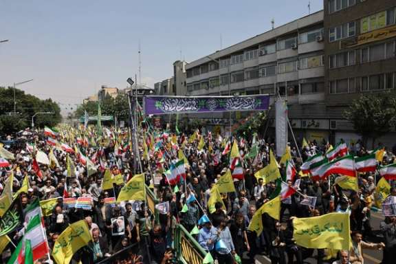 People attend an anti-Israeli protest following the Israeli strikes on Iran, in Tehran, Iran, June 13, 2025.