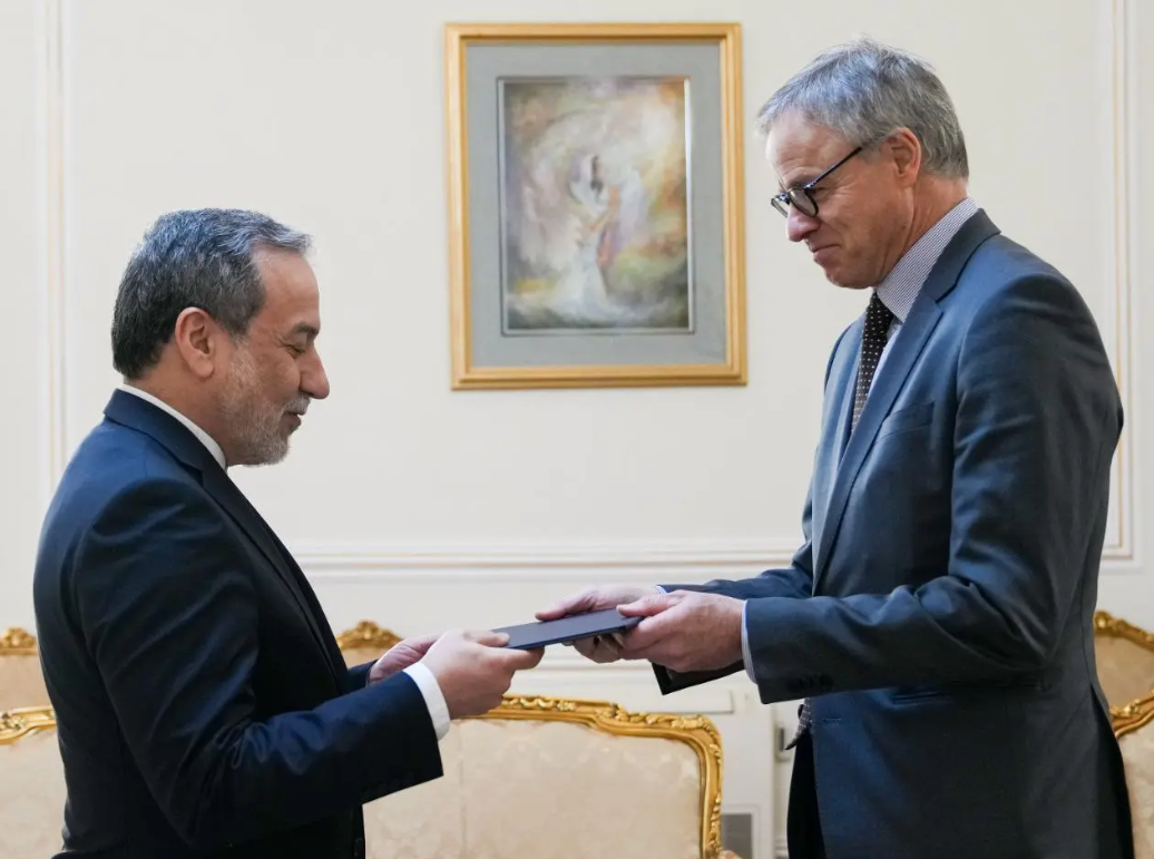 Germany's ambassador to Iran, Axel Wilhelm Dittmann, meets Foreign Minister Abbas Araghchi to present a copy of his credentials at the start of his diplomatic mission in Tehran, December 31, 2025.