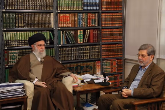 Supreme Leader Ali Khamenei with Dr, Alireza Marandi, his personal physician, at the onset of the coronavirus epidemic in Iran 2020.