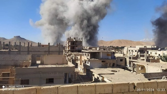 Smoke rising over Palmyra, Syrian following strikes attributed to Israel on November 20, 2024.
