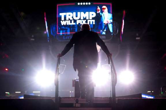 Donald Trump on stage for his victory speech on November 6, 2024