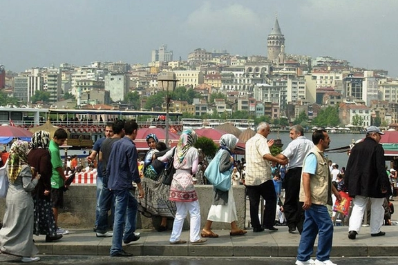 Pedestrians and tourists in Istanbul, Turkey