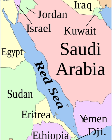 A four color map of the Red Sea and its bordering countries