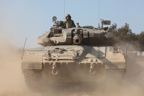 An Israeli tank seen near Gaza on Oct. 14, 2023
