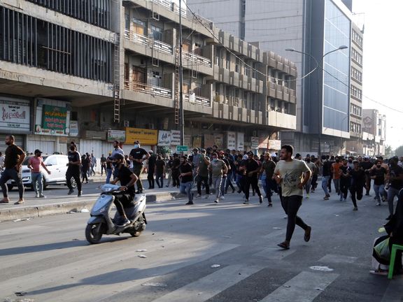 Pro-Iran Iraqi protesters marching in Baghdad on November 5, 2021