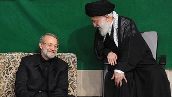 Former Parliament Speaker Ali Larijani and Supreme Leader Ali Khamenei