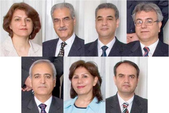 An undated photo of a group of Baha'i community leaders in Iran