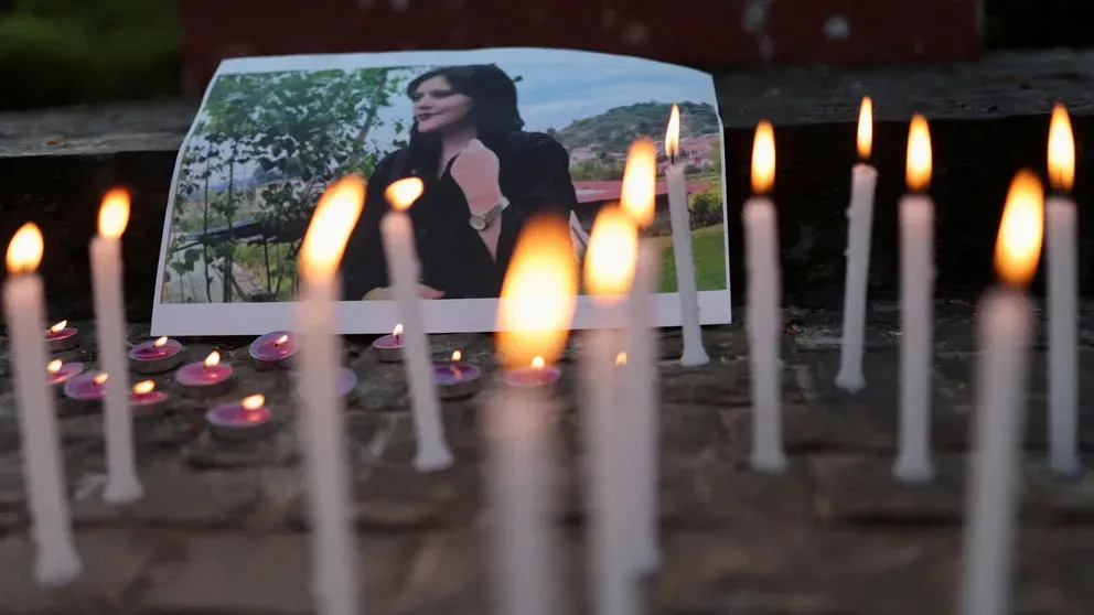A photo of Mahsa Amini is pictured at a condolence meeting organised by students and activists from Delhi University in support of anti-regime protests in Iran following the death of Mahsa Amini, in New Delhi, India, September 26, 2022.