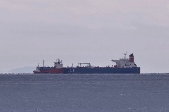 The seized Russian-flagged oil tanker Pegas is seen anchored off the shore of Karystos, on the Island of Evia, Greece, April 19, 2022.