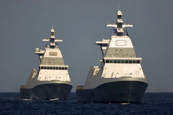 Israel's Saar-6 corvette warships, "Oz" and "Magen", are seen before a welcoming ceremony by the Israeli navy to mark the arrival of "Oz", in the Mediterranean Sea, off the coast of Haifa, northern Israel June 9, 2021.