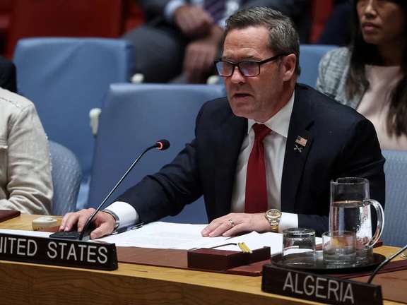 United States Ambassador to the United Nations Mike Waltz speaks during a meeting at UN headquarters in New York City, US, September 23, 2025