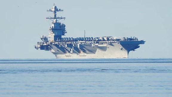 The U.S. aircraft carrier USS Gerald R. Ford on its way into the Oslo Fjord, at Jeloya, Moss, Norway, May 24, 2023.