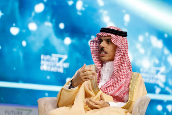 Saudi Foreign Minister Prince Faisal bin Farhan Al-Saud speaks at the Future Investment Initiative (FII) conference in Riyadh, Saudi Arabia, October 31, 2024.