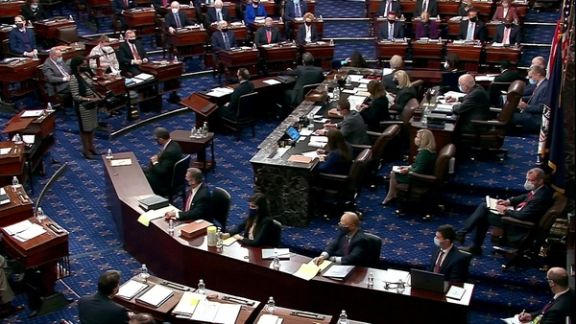 View of the US Senate chamber on Capitol Hill in Washington, February 9, 2021