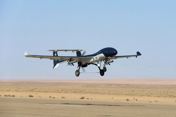 A drone flies during a military exercise in an undisclosed location in Iran.