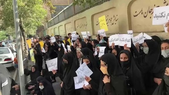 Family members of death row prisoners protesting the death penalty in Tehran on September 10, 2022