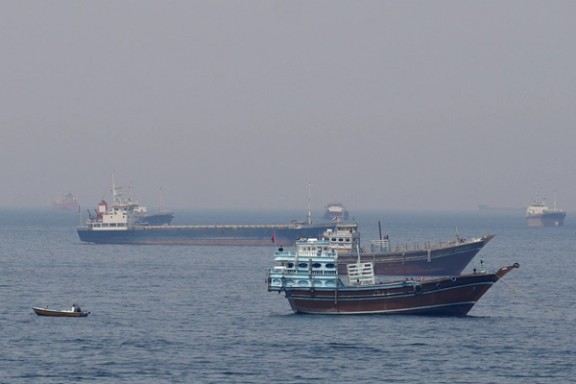Ships and boats in the Strait of Hormuz off the coast of Musandam, Oman, April 20, 2026.