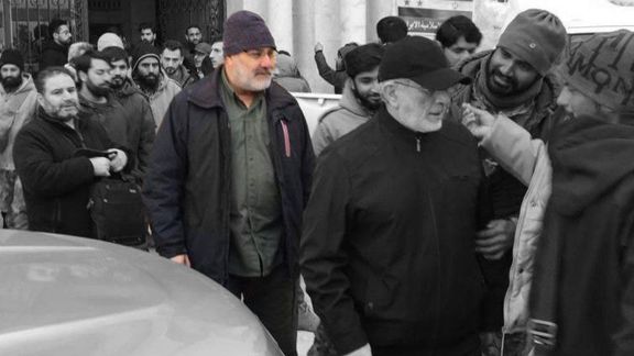 IRGC commander Mohammad Reza Zahedi, center, see n with Quds Force commander in the foreground.
