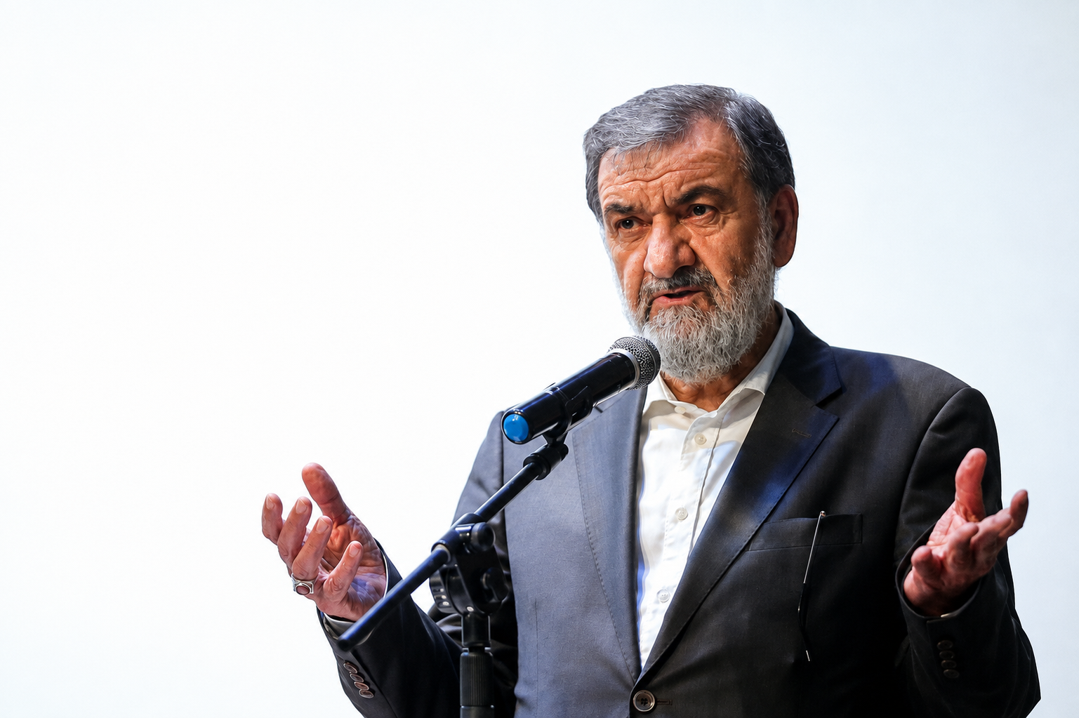 Mohsen Rezaei, Iran's new secretary of the Supreme National Security Council, speaks at an event.