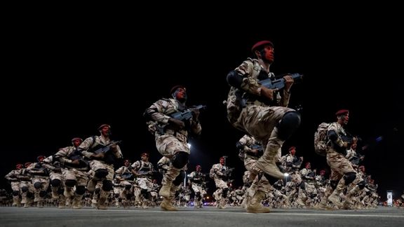 Members of Saudi security forces take part in a military parade in preparation for the annual Haj pilgrimage in the holy city of Mecca, Saudi Arabia August 4, 2019.