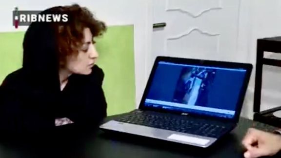 Nika's aunt, Atash Shakrami shown during her televised 'confession', October 5, 2022