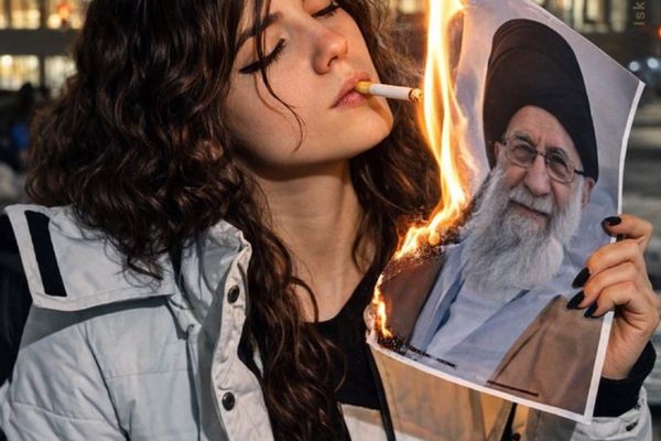 Lighting cigarette with burning Khamenei portrait becomes protest symbol