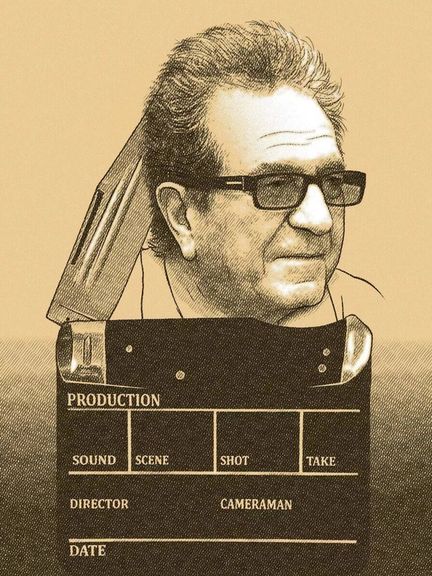An artpiece published by Iranian daily Ham-Mihan to commemorate the death of Dariush Mehrjui