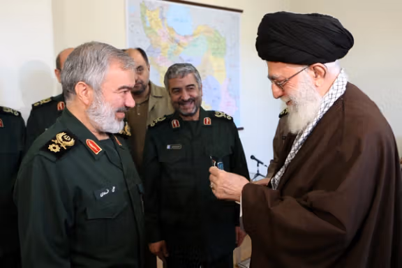 IRGC deputy commander-in-chief Ali Fadavi (left) and Iran's ruler Ali Khamenei